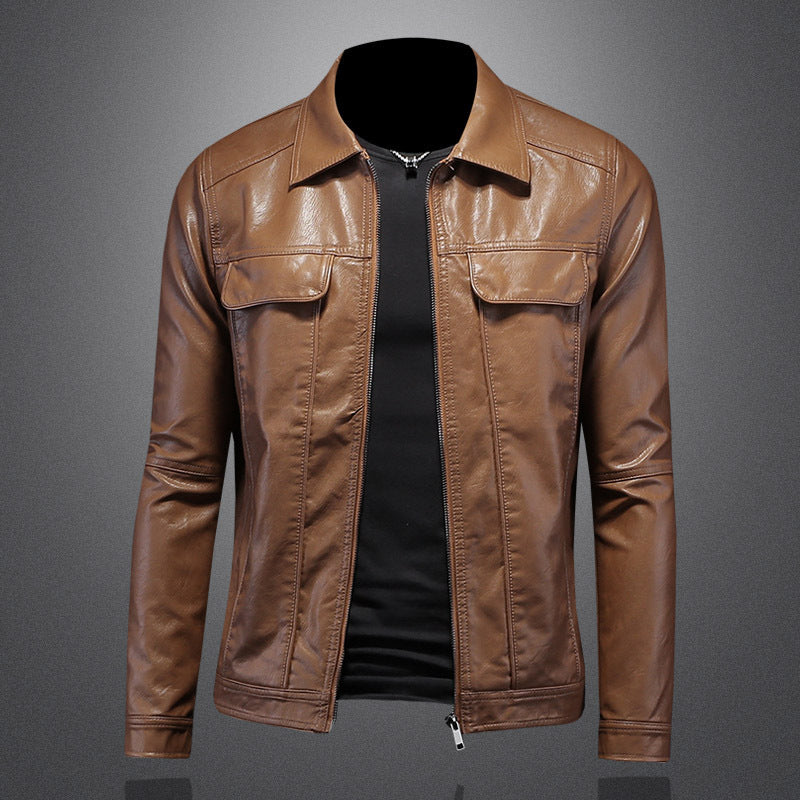 Men's Lapel Biker's Leather Jacket Slim Fit