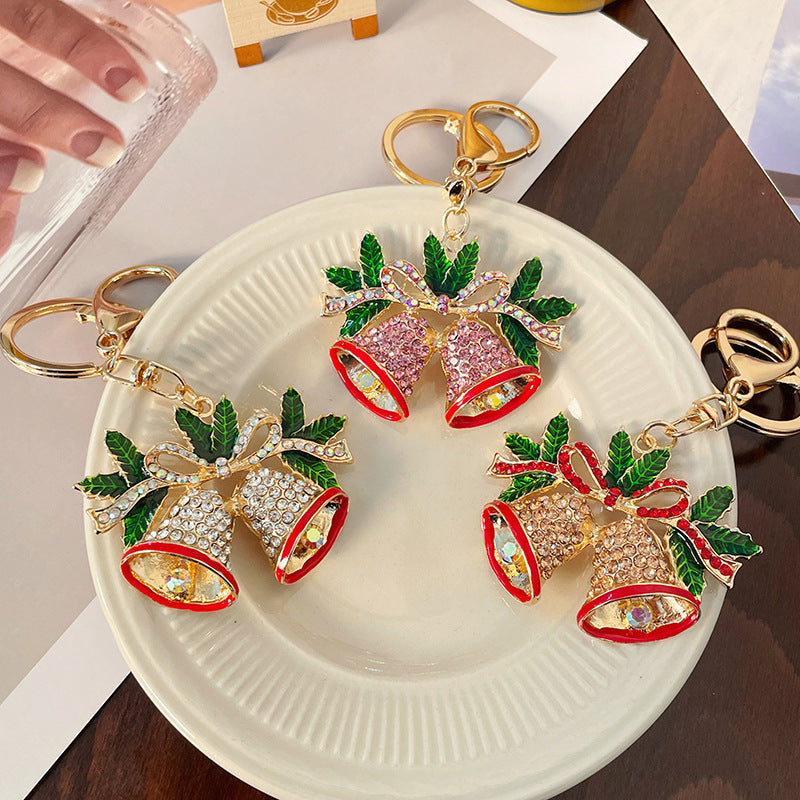 Diamond Studded Christmas Bell Shaped Keychain Metal