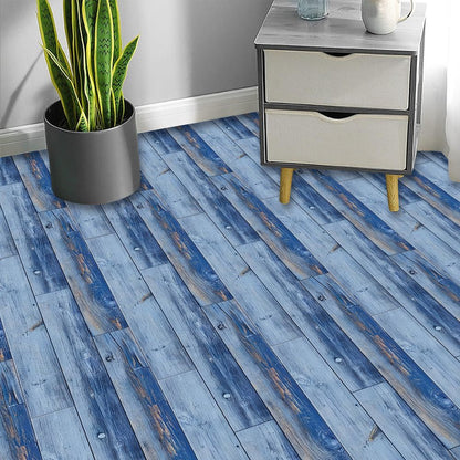 Blue Wood Grain Floor, Peel And Stick Floor Tiles, PVC Self-adhesive DIY Floor Removable Waterproof Tile Stickers