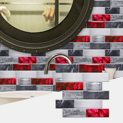 Red Marble Look Peel And Stick Wallpaper PVC Waterproof Self-adhesive Tiles Kitchen Splash-proof Bathroom Home Decoration Removable Without Leaving Glue