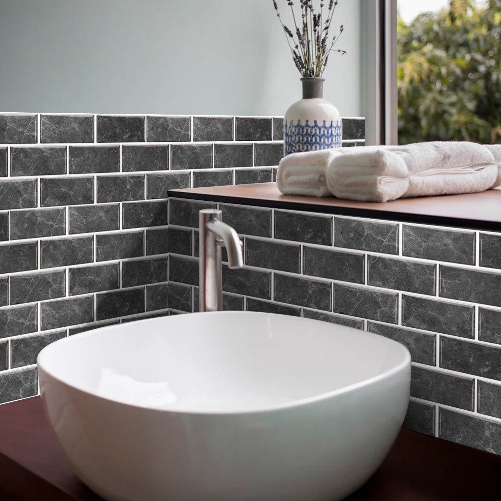 Dark Grey Textured PVC Self-adhesive Stone Marble Tiles With Smooth Surface And Waterproof