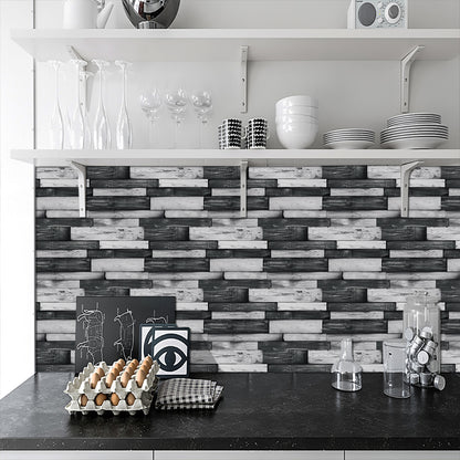 Peel And Stick Splash-proof Wallpaper, PVC Dark Grey Irregular Wood Grain Hanging Decorative Tiles