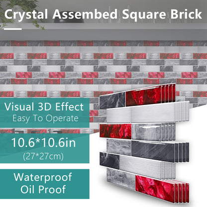 Red Marble Look Peel And Stick Wallpaper PVC Waterproof Self-adhesive Tiles Kitchen Splash-proof Bathroom Home Decoration Removable Without Leaving Glue