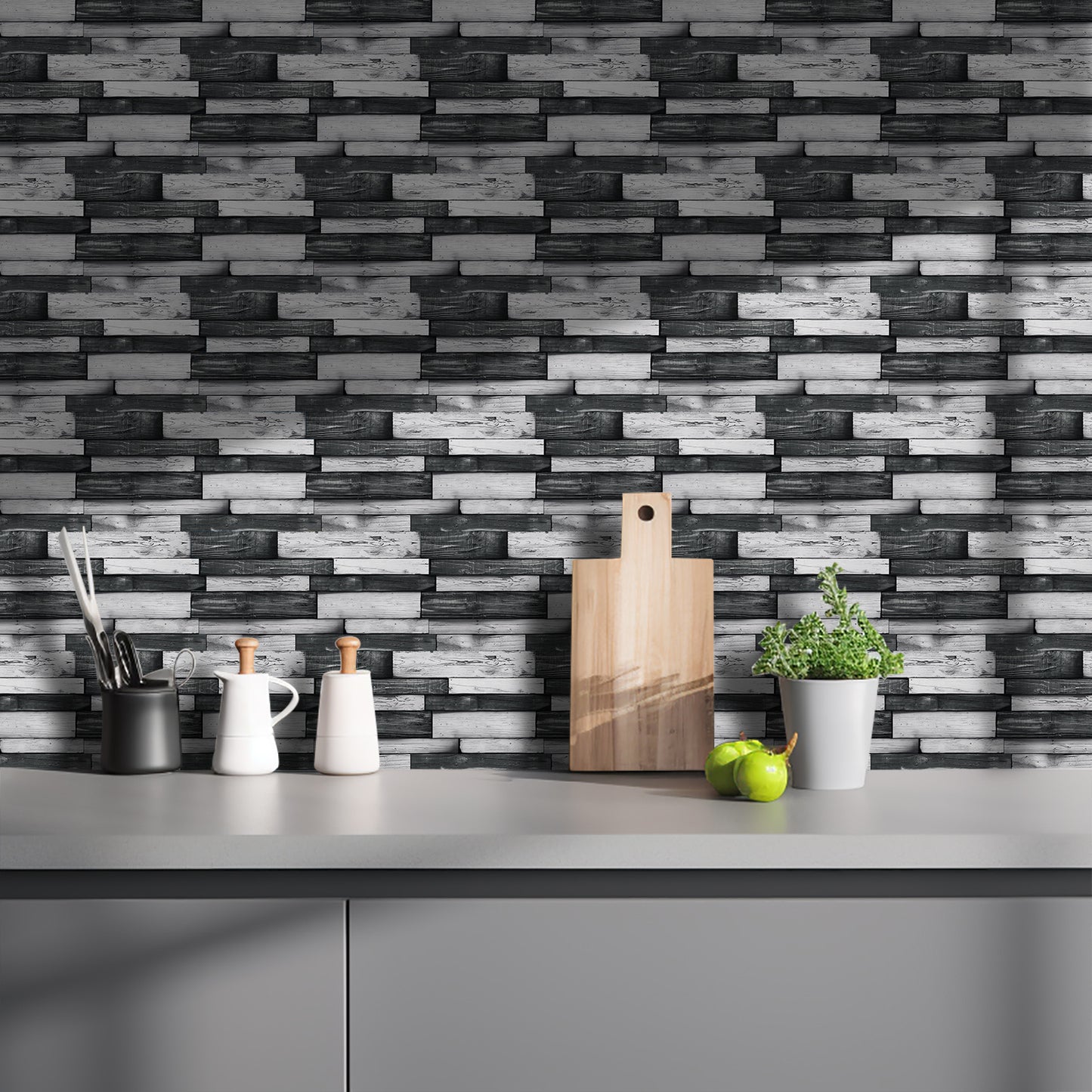 Peel And Stick Splash-proof Wallpaper, PVC Dark Grey Irregular Wood Grain Hanging Decorative Tiles