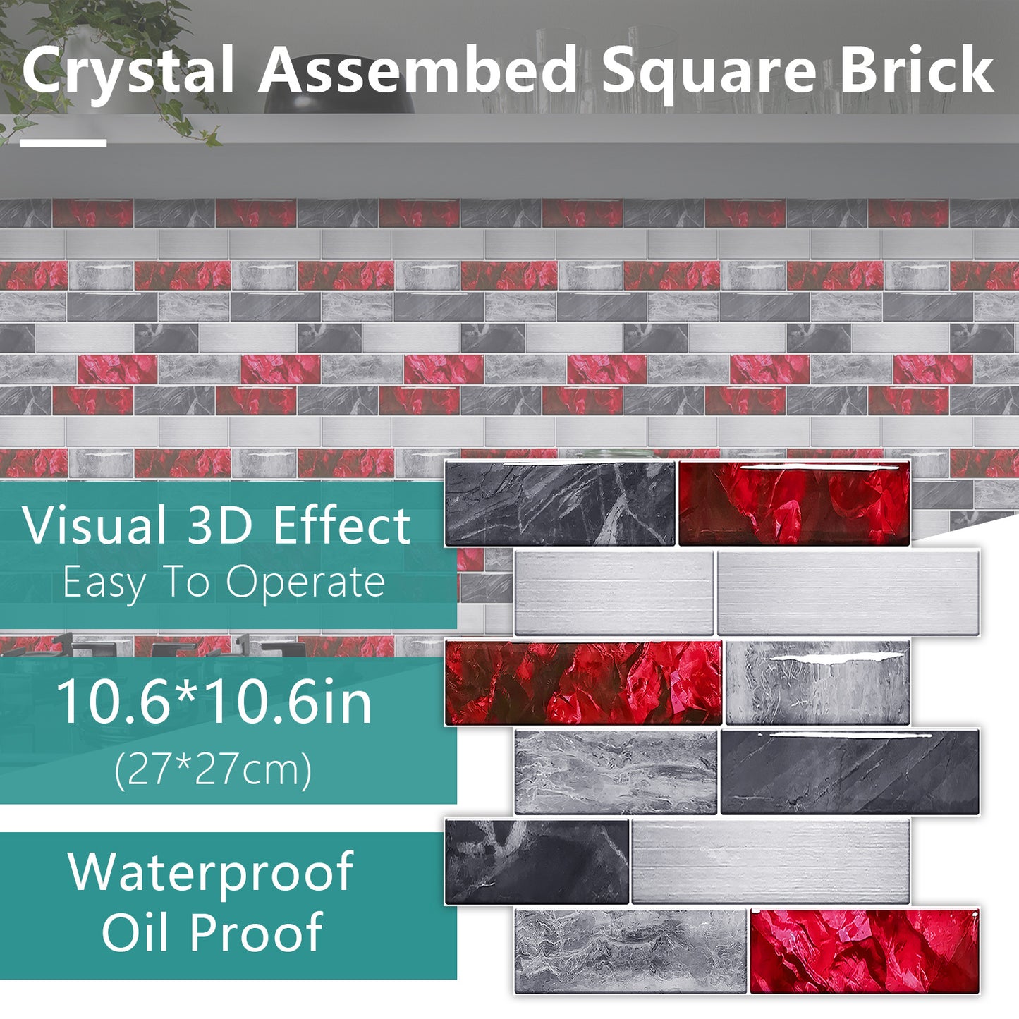 Red Marble Look Peel And Stick Wallpaper PVC Waterproof Self-adhesive Tiles Kitchen Splash-proof Bathroom Home Decoration Removable Without Leaving Glue