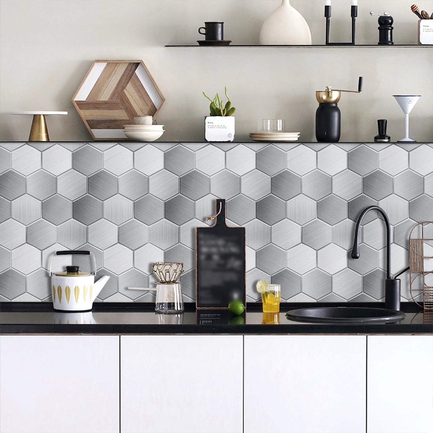 Hexagon Stick Kitchen Backsplash Tiles, Mosaic Tile Stickers Pvc Peel And Stick Backsplash Self Adhesive Decor For Kitchen Backsplash