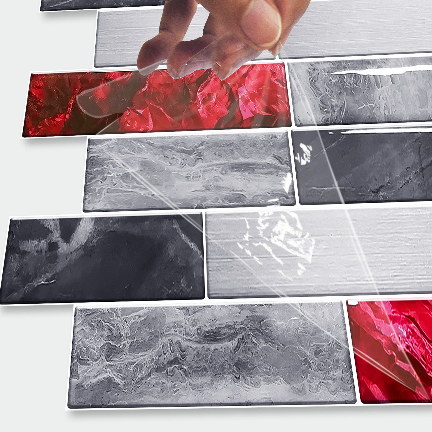 Red Marble Look Peel And Stick Wallpaper PVC Waterproof Self-adhesive Tiles Kitchen Splash-proof Bathroom Home Decoration Removable Without Leaving Glue