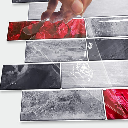 Red Marble Look Peel And Stick Wallpaper PVC Waterproof Self-adhesive Tiles Kitchen Splash-proof Bathroom Home Decoration Removable Without Leaving Glue
