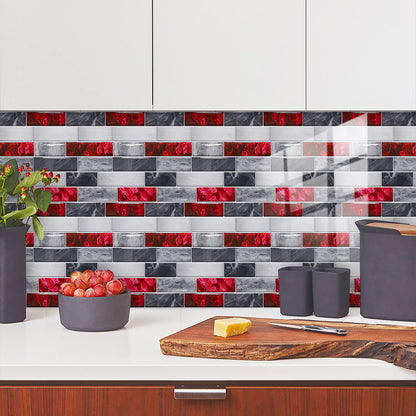 Red Marble Look Peel And Stick Wallpaper PVC Waterproof Self-adhesive Tiles Kitchen Splash-proof Bathroom Home Decoration Removable Without Leaving Glue