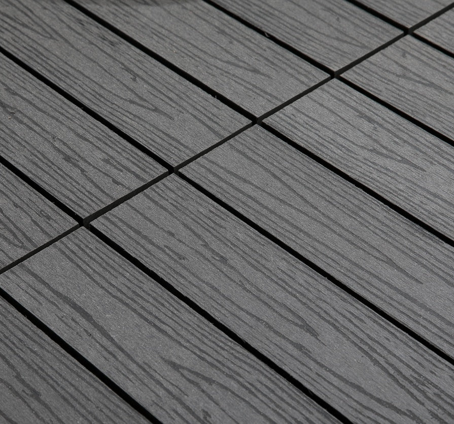 12x12 Interlocking Patio Tiles, 11PCS WPC Quick Interlocking, Resistant To Rot And Splintering, DIY, For Porch, Balcony, Grey