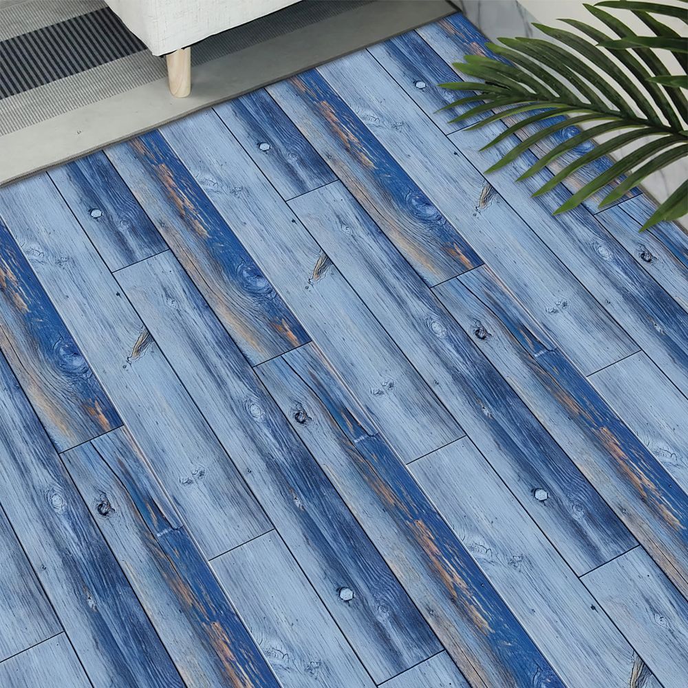 Blue Wood Grain Floor, Peel And Stick Floor Tiles, PVC Self-adhesive DIY Floor Removable Waterproof Tile Stickers
