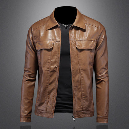 Men's Lapel Biker's Leather Jacket Slim Fit