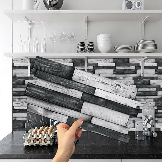 Peel And Stick Splash-proof Wallpaper, PVC Dark Grey Irregular Wood Grain Hanging Decorative Tiles