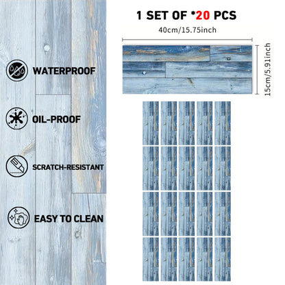 Blue Wood Grain Floor, Peel And Stick Floor Tiles, PVC Self-adhesive DIY Floor Removable Waterproof Tile Stickers