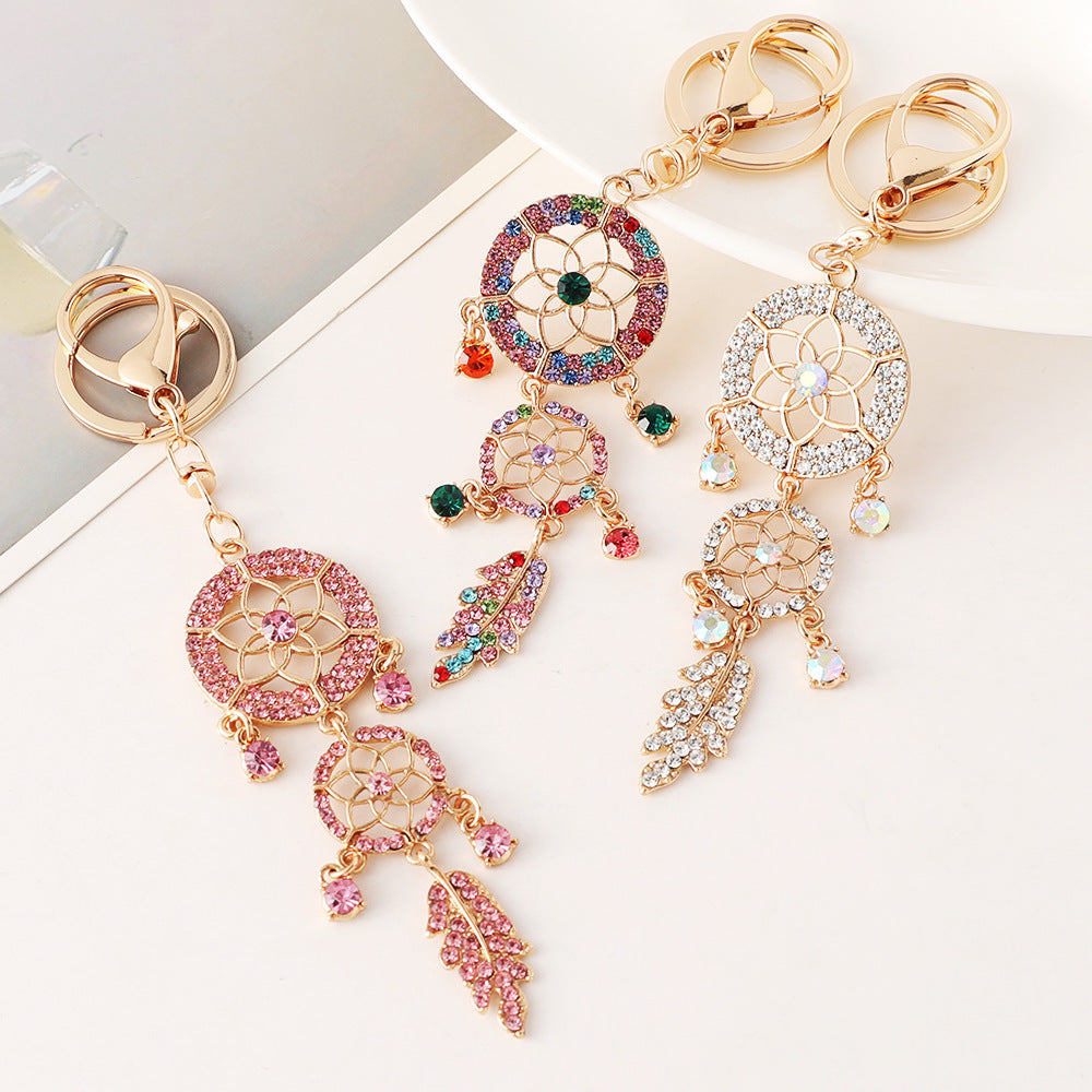 Creative Diamond Studded Flower Shaped Car Keychain Dream Catcher