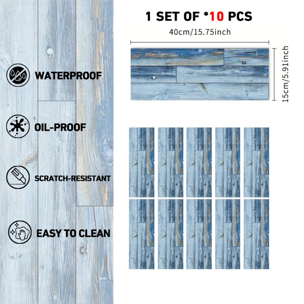 Blue Wood Grain Floor, Peel And Stick Floor Tiles, PVC Self-adhesive DIY Floor Removable Waterproof Tile Stickers