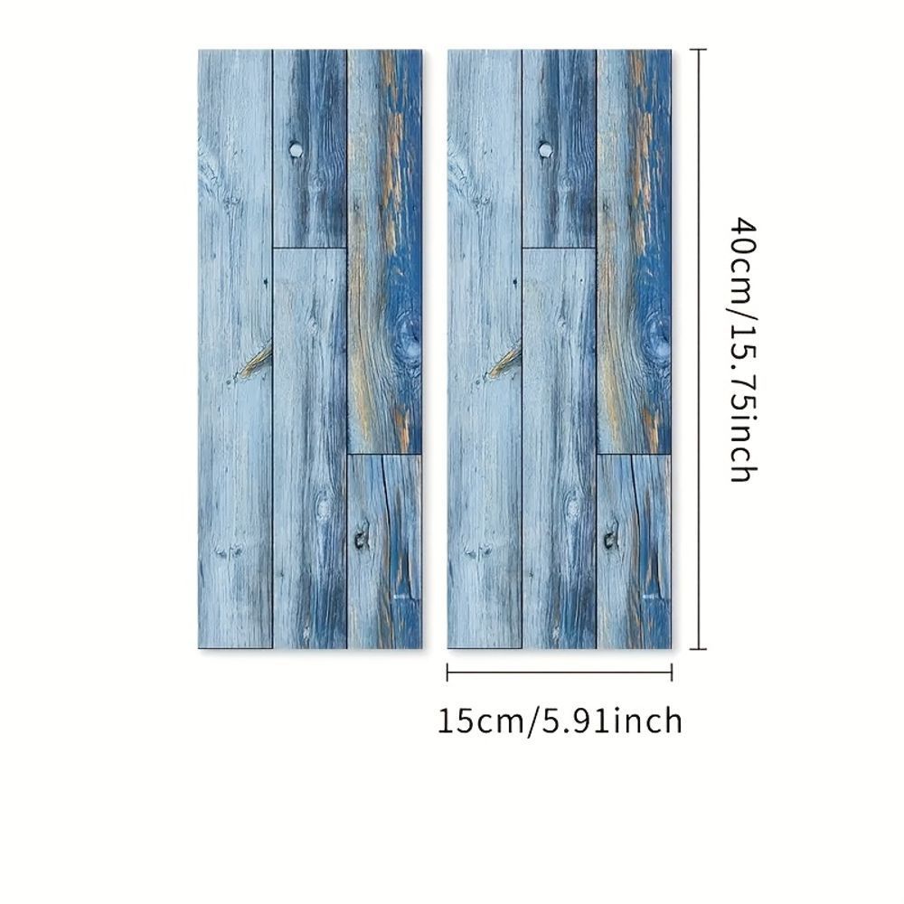 Blue Wood Grain Floor, Peel And Stick Floor Tiles, PVC Self-adhesive DIY Floor Removable Waterproof Tile Stickers