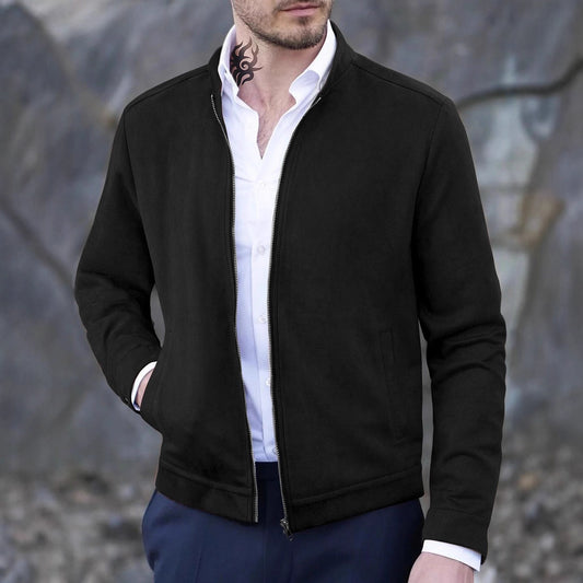 Men's Jacket Slim Fit Round Neck Long Sleeves Stand Collar Cardigan
