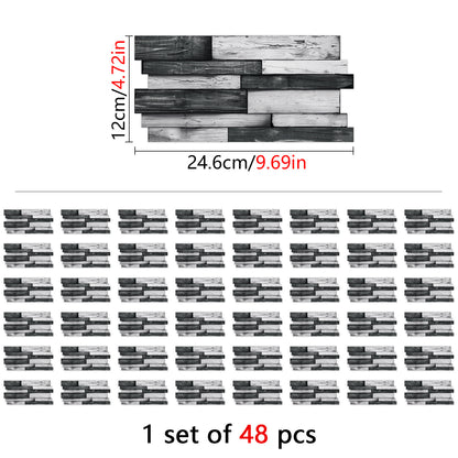 Peel And Stick Splash-proof Wallpaper, PVC Dark Grey Irregular Wood Grain Hanging Decorative Tiles