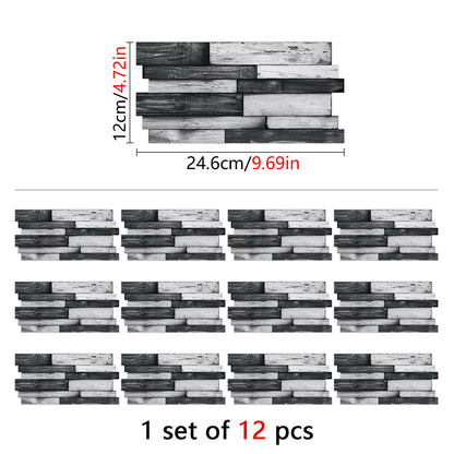 Peel And Stick Splash-proof Wallpaper, PVC Dark Grey Irregular Wood Grain Hanging Decorative Tiles