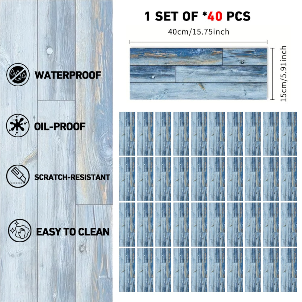 Blue Wood Grain Floor, Peel And Stick Floor Tiles, PVC Self-adhesive DIY Floor Removable Waterproof Tile Stickers