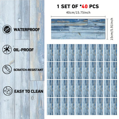 Blue Wood Grain Floor, Peel And Stick Floor Tiles, PVC Self-adhesive DIY Floor Removable Waterproof Tile Stickers