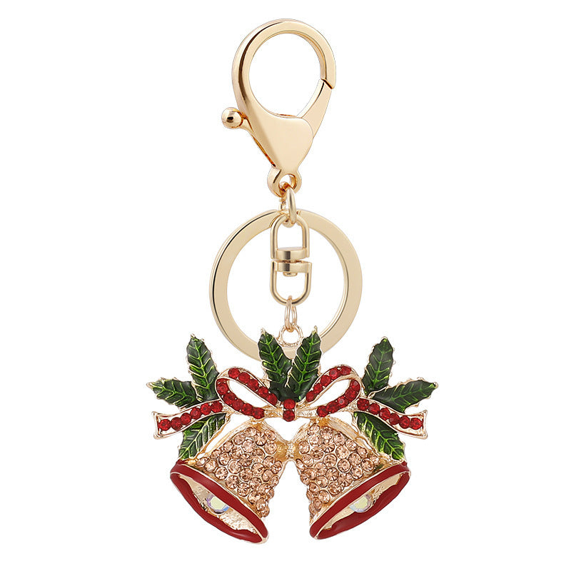 Diamond Studded Christmas Bell Shaped Keychain Metal